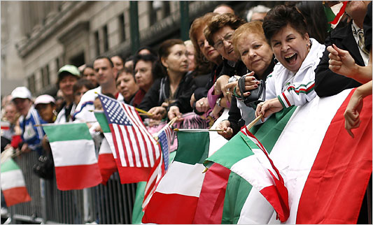Italians in New York City celebrating a Columbus Day Parade.