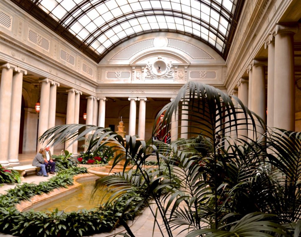 Inside the courtyard of the Frick museum in NYC.