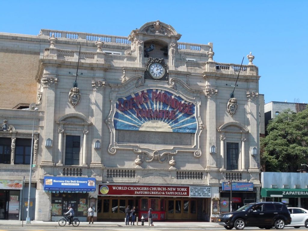 Exterior of the Loew's Theater in the Bronx, one of the most interesting secret places in NYC.