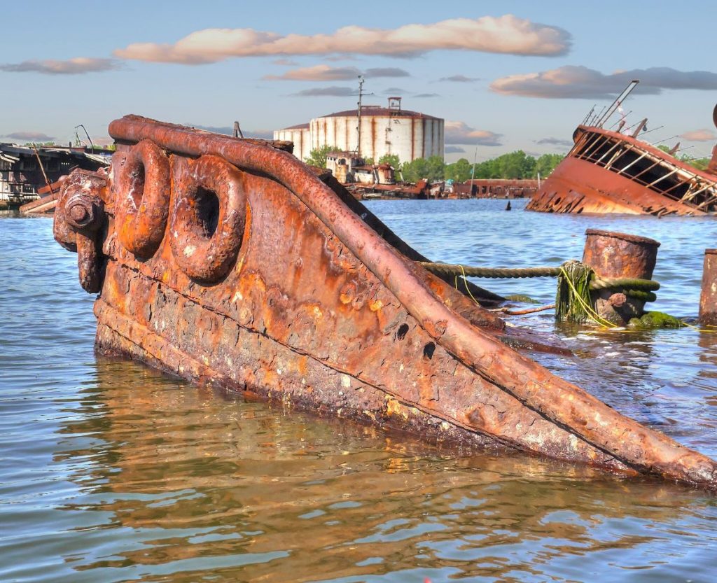 A sunken tug boat in Staten Island, one of a few secret places in NYC.