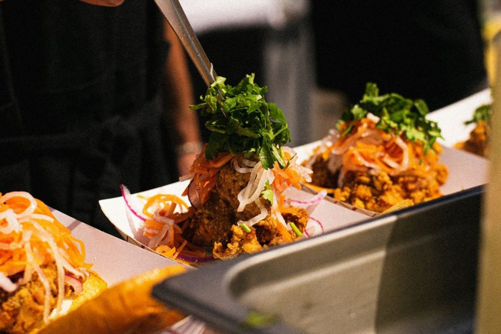 Street food at a food stall at Smorgasburg