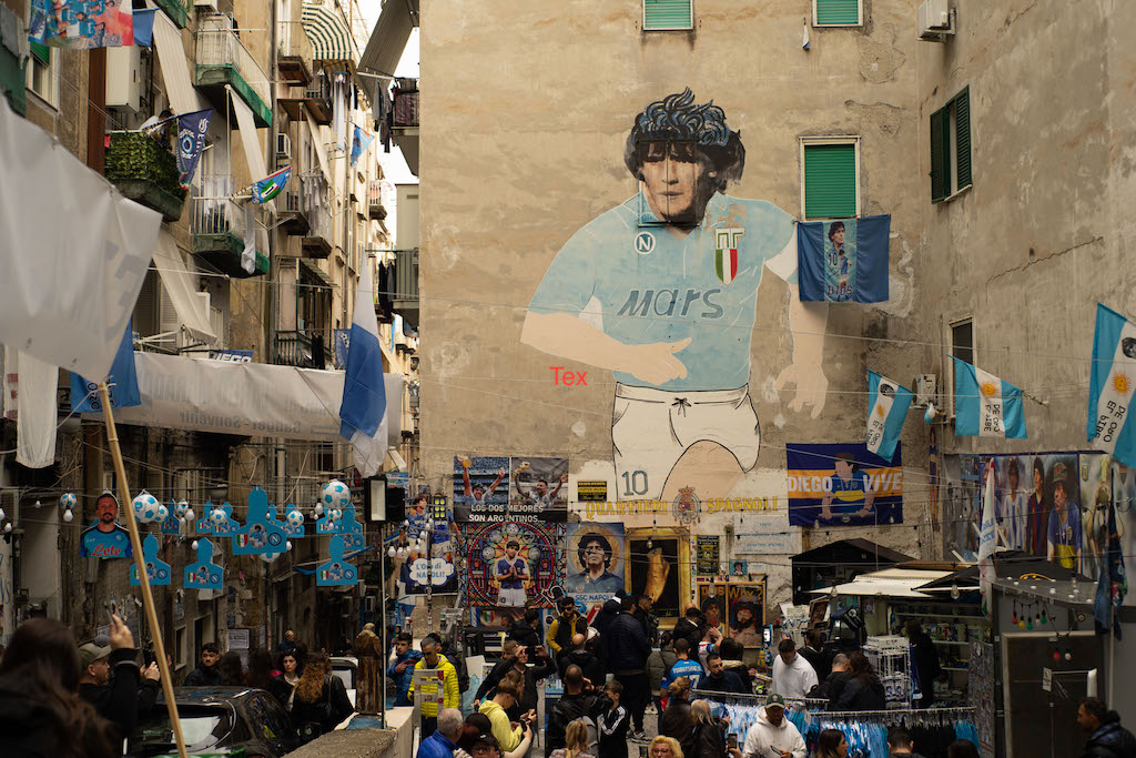 Naples italy is also known for this famous street art of Diego Maradona, an Argentine footballer who played with the club from 1984 to 1992.