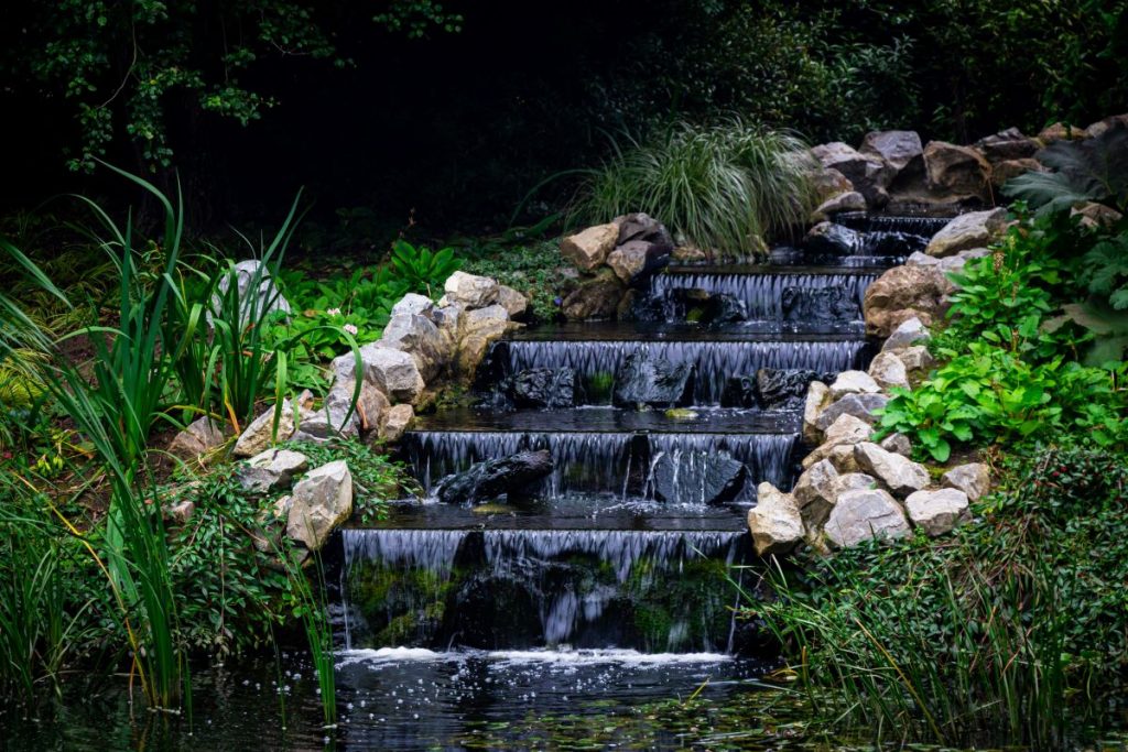 A water feature in Malahide Castle's gardens on a day trip from Dublin.