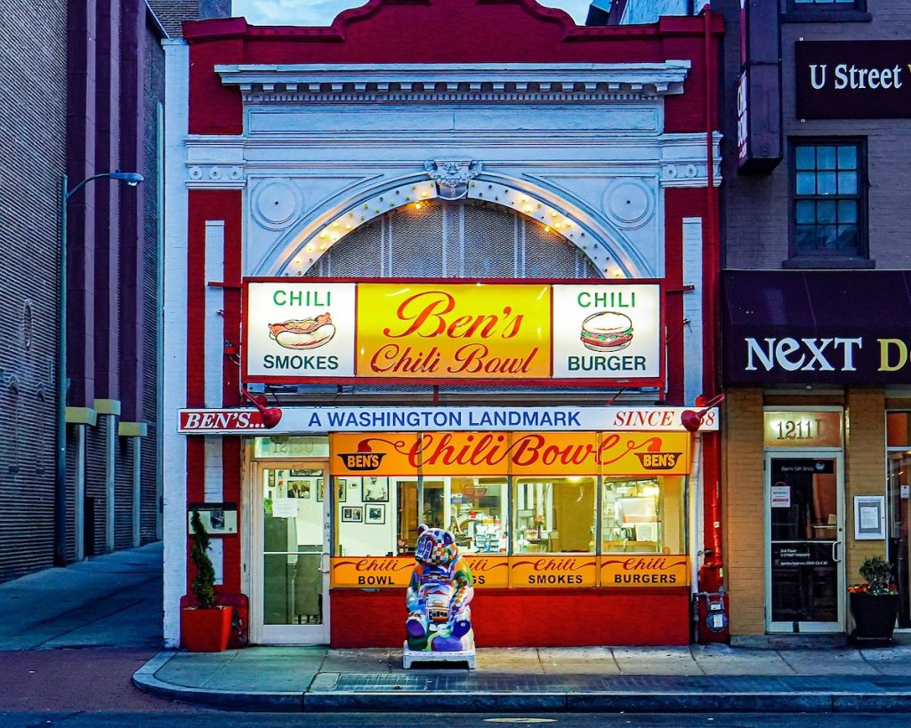 Ben's Chili Bowl restaurant facade, one of the most famous historic restaurants in DC
