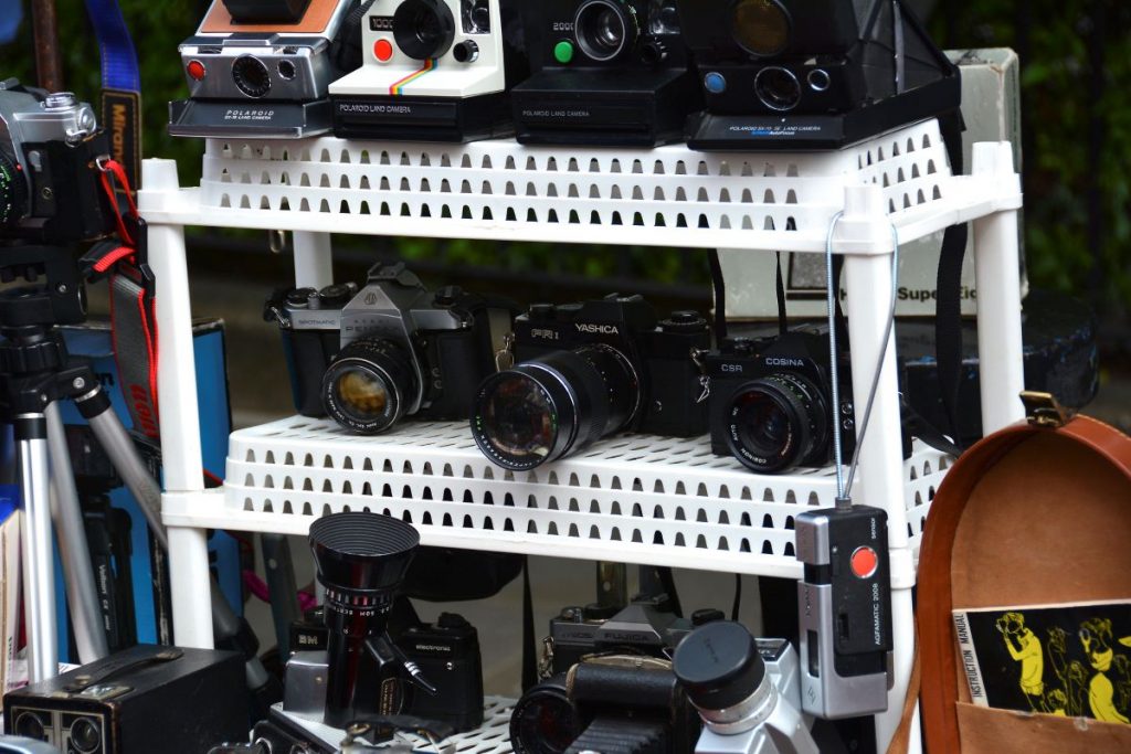 Vintage cameras at Portobello vintage market in London.