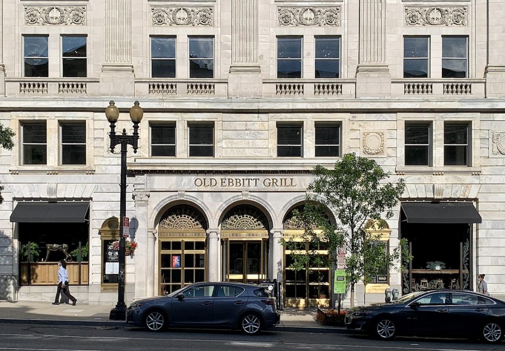 Old Ebbitt Grill entrance, a landmark historic restaurant in DC