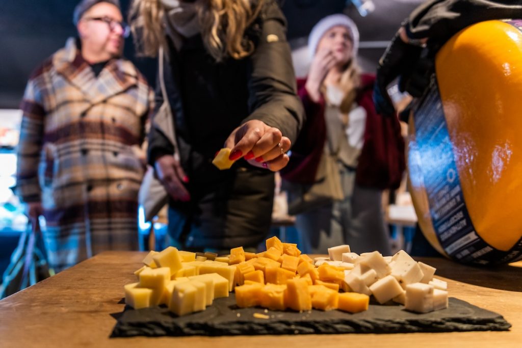 Traditional food in Amsterdam includes Dutch cheese.