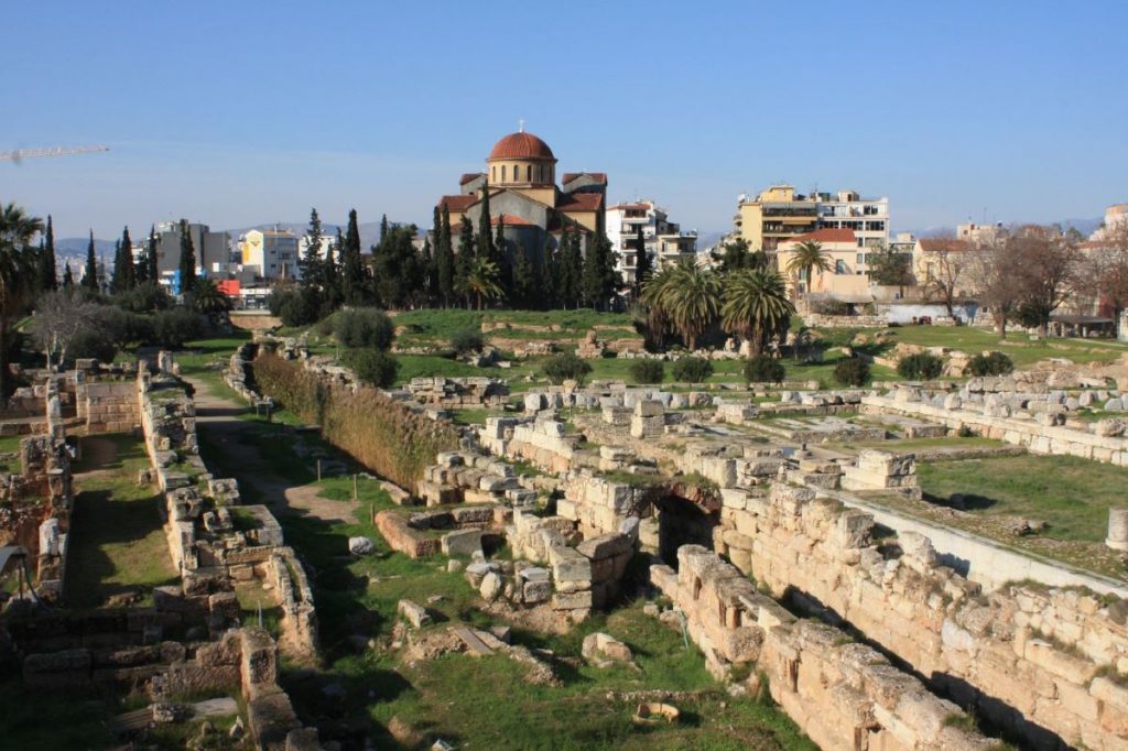 The cemetery of Kerameikos on a sunny day in Athens.