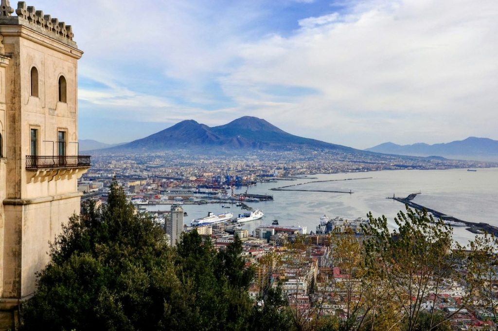 Panoramic view of Naples and Vesuvius near Museo Nazionale di San Martino.