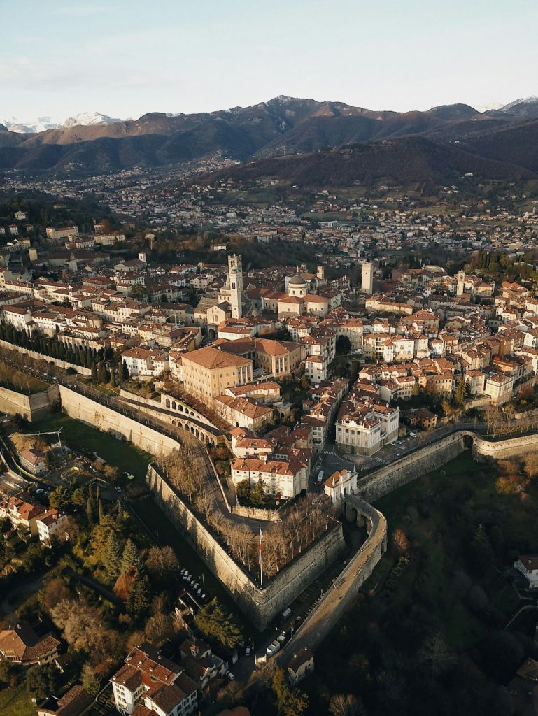 Ariel view of Bergamo, Italy.