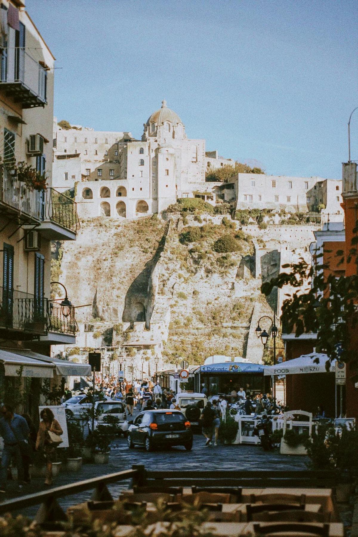 Restaurants in Ischia with Church in the Background