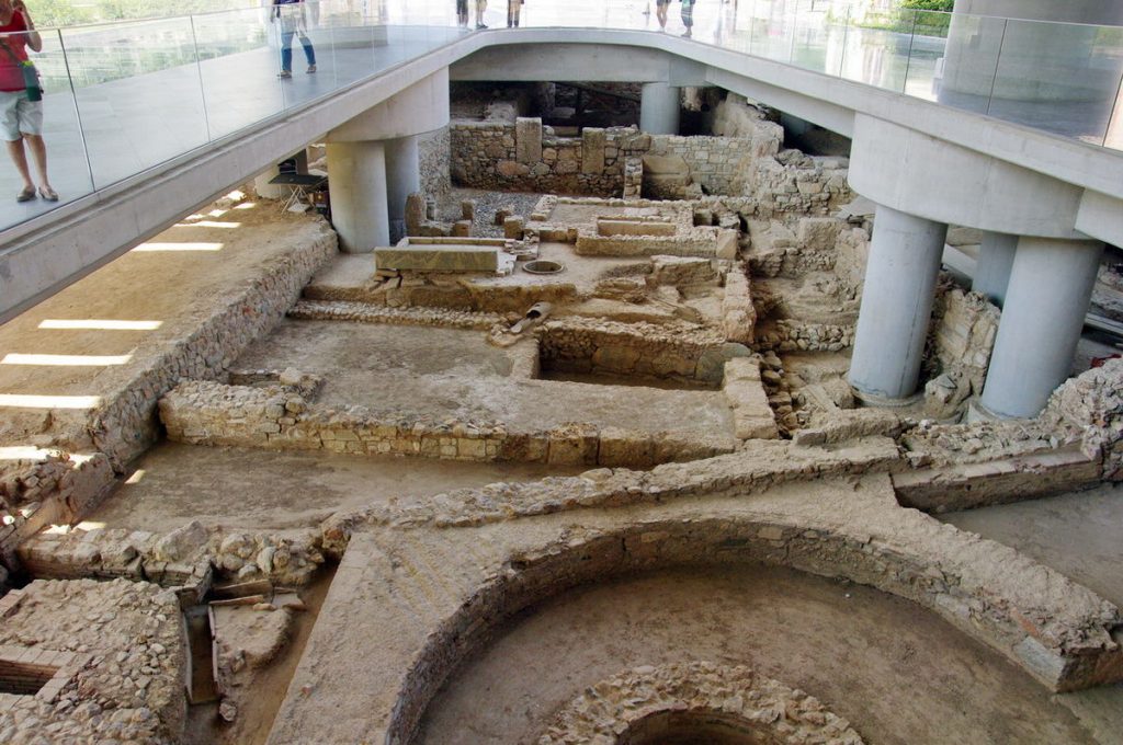 Ruins near the entrance of the Acropolis Museum.