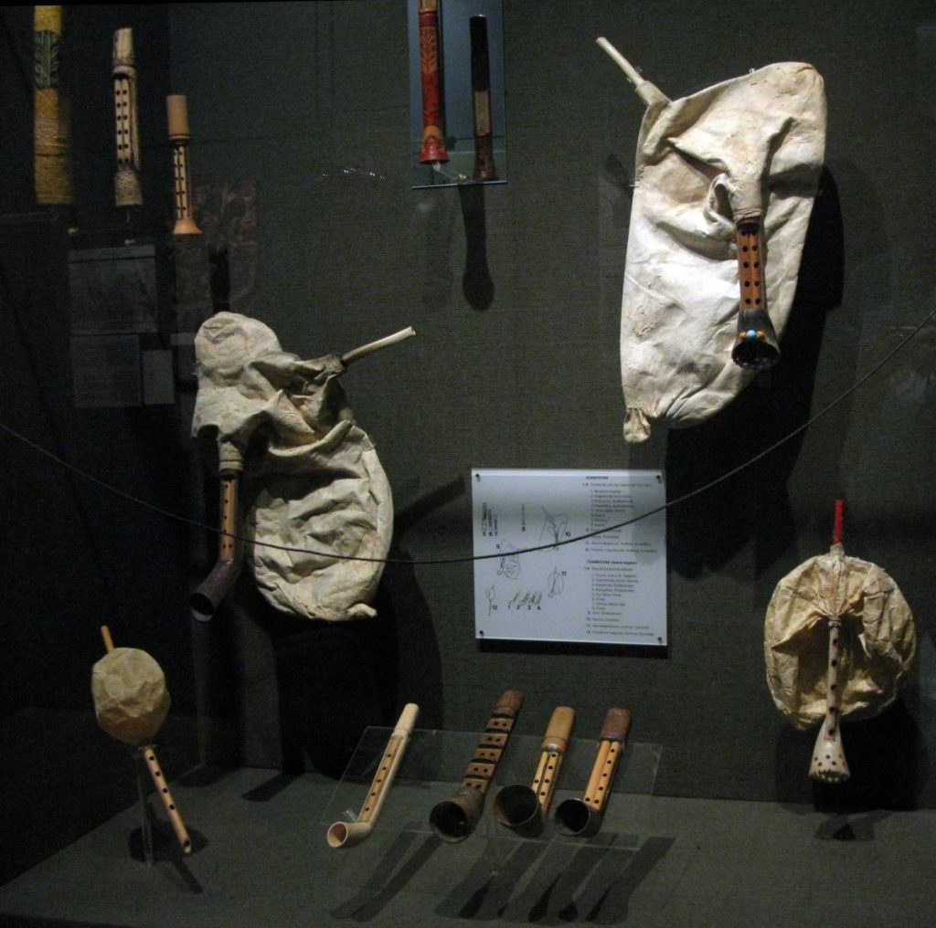 Ancient instruments on exhibit at the Museum of Greek Popular Instruments in Athens, Greece.
