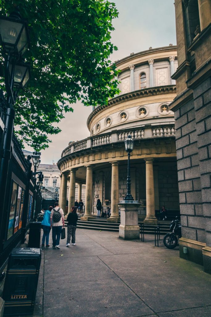 People walking around outside of the National Gallery of Art in Dublin