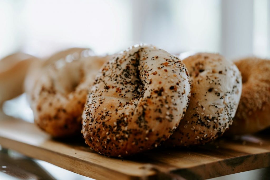 A row of the best everything bagels in London.