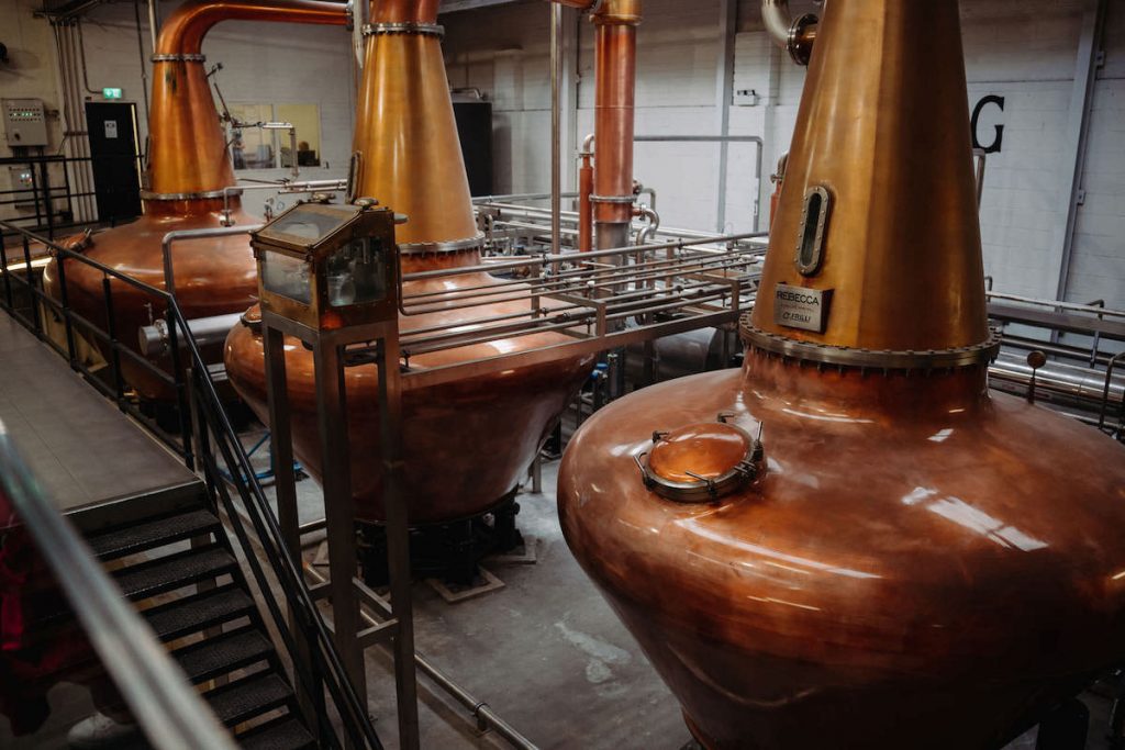 Whiskey distilling machines in Dublin.
